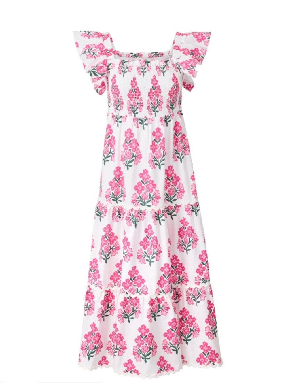 Sail to Sable Debra Smocked Midi Dress Cotton hibiscus block print